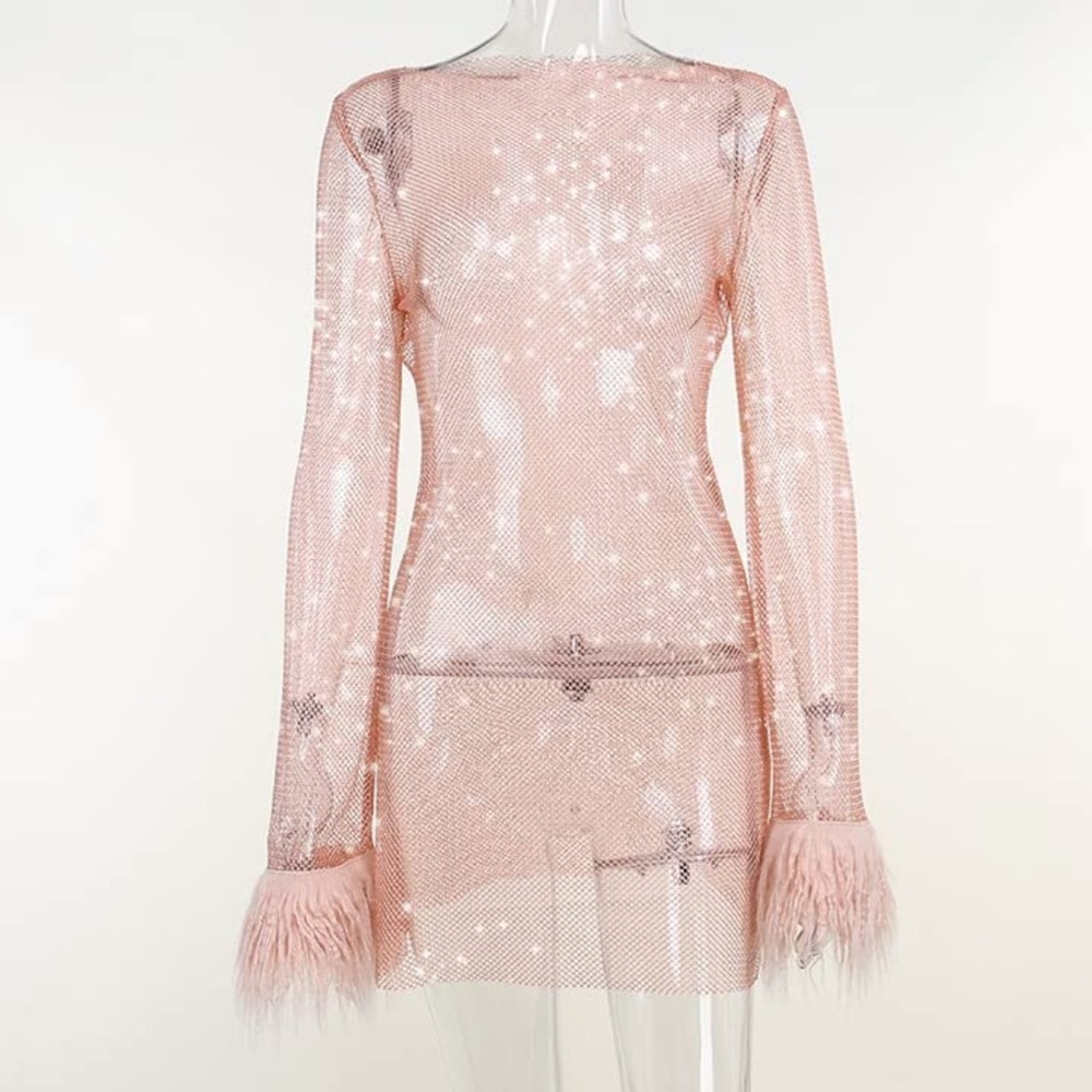 Mesh & Feather Dress - Picture 3 of 4
